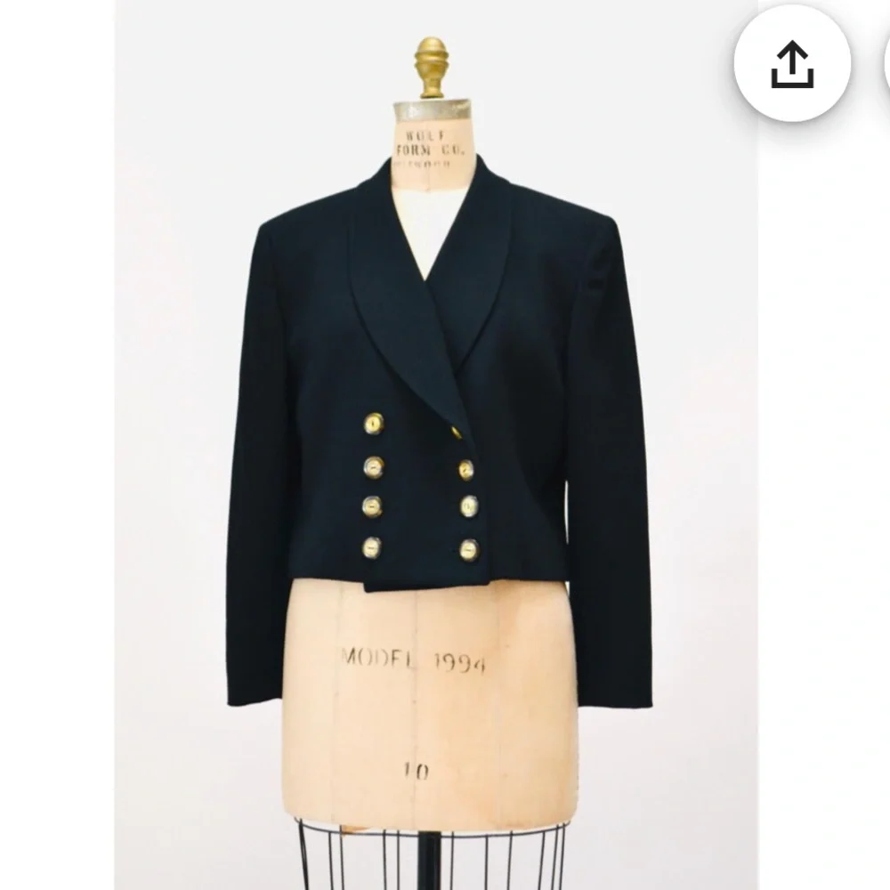 Vintage Christian Dior Butler Wool Black&Gold Button Double Breasted Crop Blazer